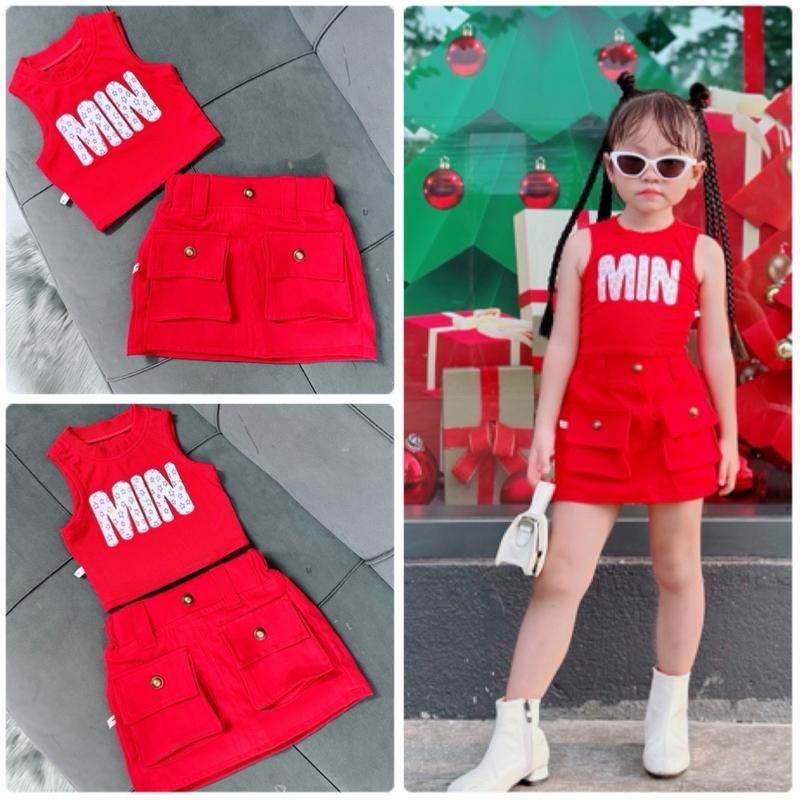 Set Áo Thun Roptop Phối Chân Váy Túi Hộp Có Lót Dễ Thương Cho Bé Gái