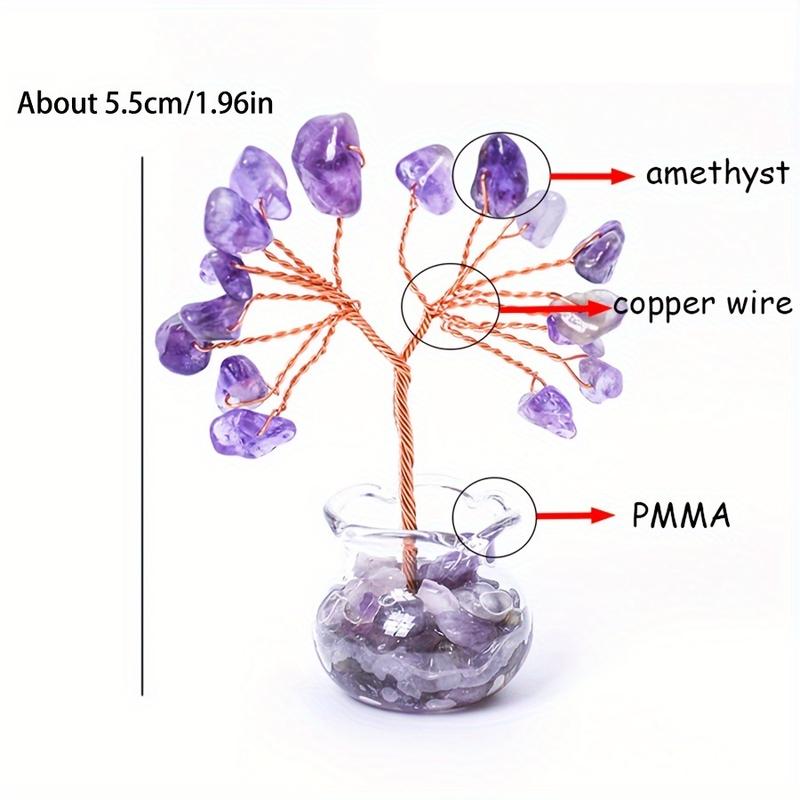 Cây Sỏi Amethyst, Thủ Công, Thiết Kế Thanh Lịch, Có Đế Kính Và Đồ Trang Trí Bằng Dây Điện, Đồ Trang Trí Thực Vật Thu Nhỏ Để Đồ Trang Trí Nhà Cửa, Làm Trang Sức 1