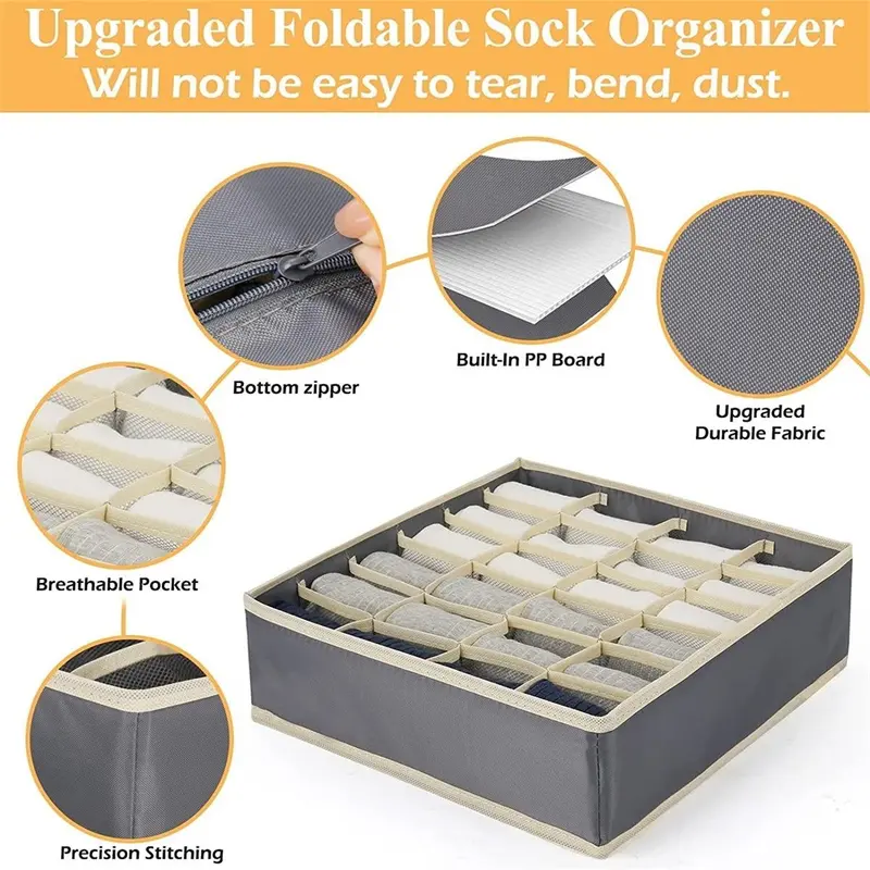 Multi-grid Underwear & Socks Storage Box, 1 Count Folding Clothes Storage Box, Household Home Storage Organizer, Home Organizer Supplies, Summer Gift 3