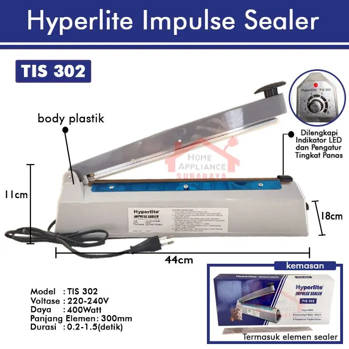 Alat Perekat Press Plastik Aluminium Foil Impulse Sealer PFS 300 30 CM Arashi AIS 300 AIS-300 / HYPERLITE TIS 302 4