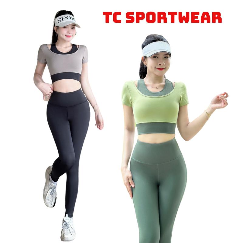 Đồ Tập Gym Nữ | Bộ Tập Gym Yoga Nữ Áo Croptop Tay Ngắn Quần Legging Thun Lạnh Co Giãn Đa Chiều -D27