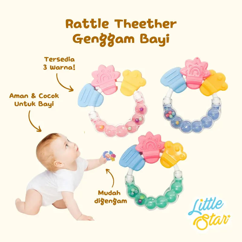 Paket Mainan Gigitan Bayi Newborn Baby Theether Dengan Case Box Transparan Empeng Buah Gelang Gengam Rattle Silikon Kerincingan BPA Free Teether 2
