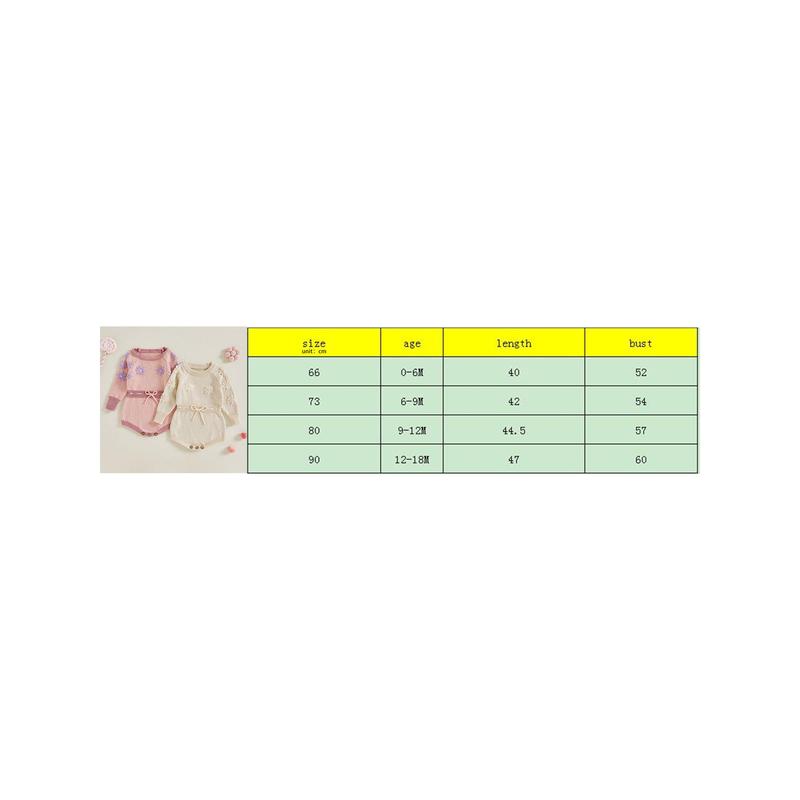 Product Introduction of Baby Girl Sweater Romper 0-18 Months Long Sleeve Round Neck Floral Embroidery Bodysuit Infant Fall Outfit 0
