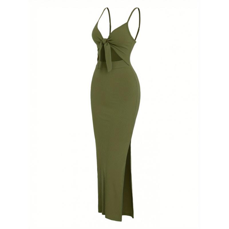Sleeveless V-neck Knot Front Cami Dress,  Cut Out Split Hem For  & , Women's Clothing 2