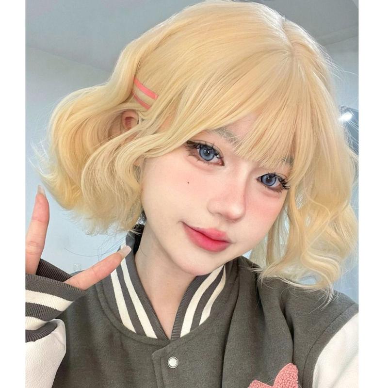 Product Introduction of Natural Heat Resistant Fiber Short Wavy Wigs Brown Blonde Women Bob Wigs Hair Accessories Lolita 11