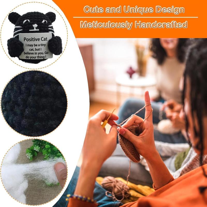 Product Introduction of Positive Cat Crochet Kit, 2 Counts/set Cute Crochet Kit with Positive Card, DIY Handmade Knitting Toy for Birthday Holiday Party 3