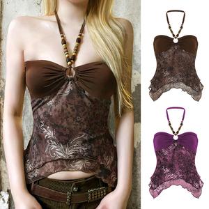 เสื้อกั๊กพิมพ์ลาย สายเอี๊ยม สไตล์เรโทร บุคลิกภาพ เสื้อกั๊กลูกปัด เสื้อเอนกประสงค์ช่อง สำหรับผู้หญิง