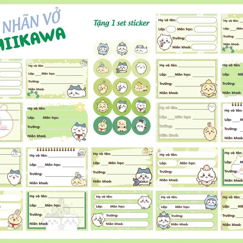 Set 24 nhãn vở Capybara -Labubu - Chiikawa- Maltese dễ thương xinh xắn 1