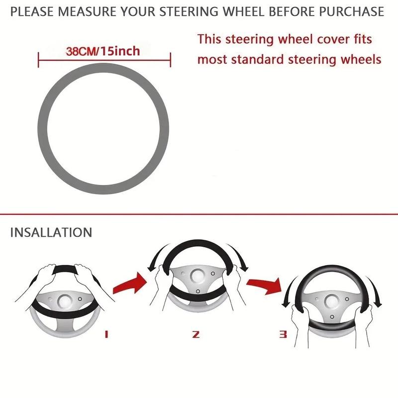 Product Introduction of 15-Inch Car Steering Wheel Cover, PU Leather Universal Non-slip Car Steering Wheel Cover without Inner Ring, Auto Interior Decoration, Car Accessories 8