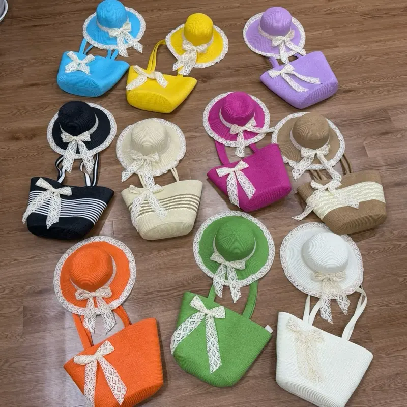 Bộ Túi Mũ Nơ Ren Siêu Xinh Phối Nơ Xinh Đi Biển