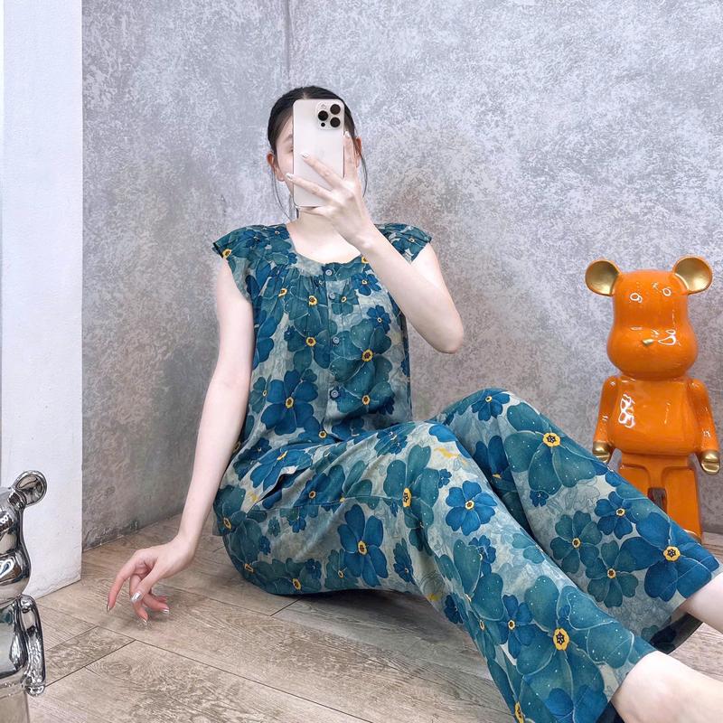 Product Introduction of Đồ bộ tole lanh nữ mặc nhà quần dài, áo tay ngắn cài nút, cổ vuông F21 VNXK SHOP5SAO (43-75kg)_Link 3 Women 16