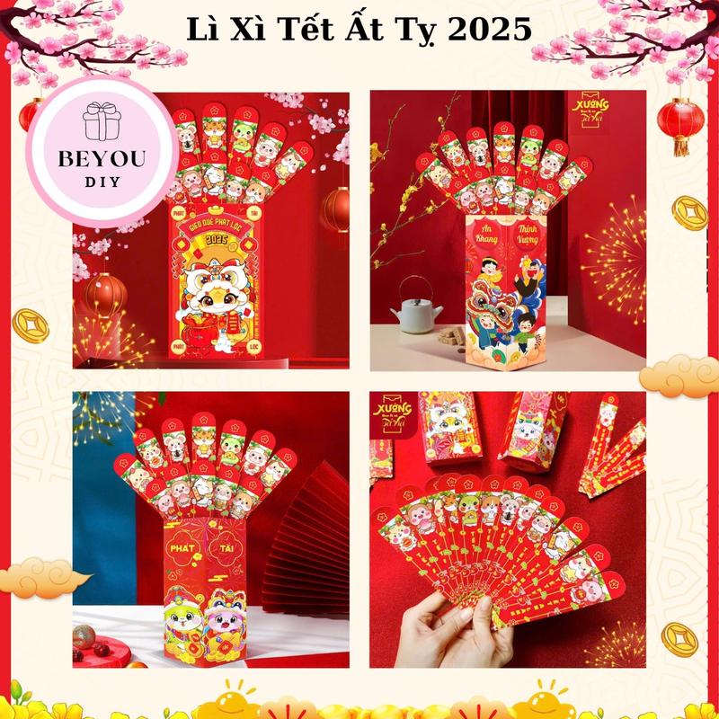 Bộ Lì Xì Gieo Quẻ 12 Con Giáp Tết 2025, Hộp Lì Xì Rút Thẻ Năm Mới Ất Tỵ