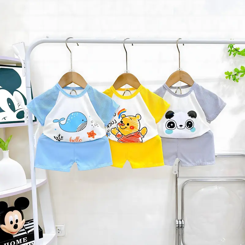 Combo 5 bộ quần áo cộc tay chất tăm lạnh cho bé trai và bé gái ( 4-19kg ) - T8 2