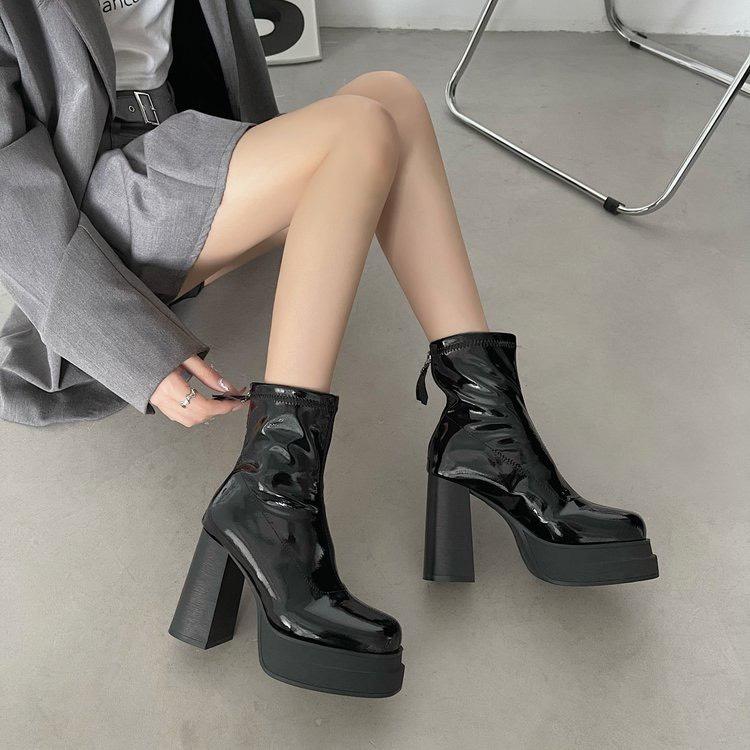 (S189) Bốt nữ đế đúp gót cao 10 phân hàng Quảng Châu bên trong có lót lông (Mã M980) Boot Shoes