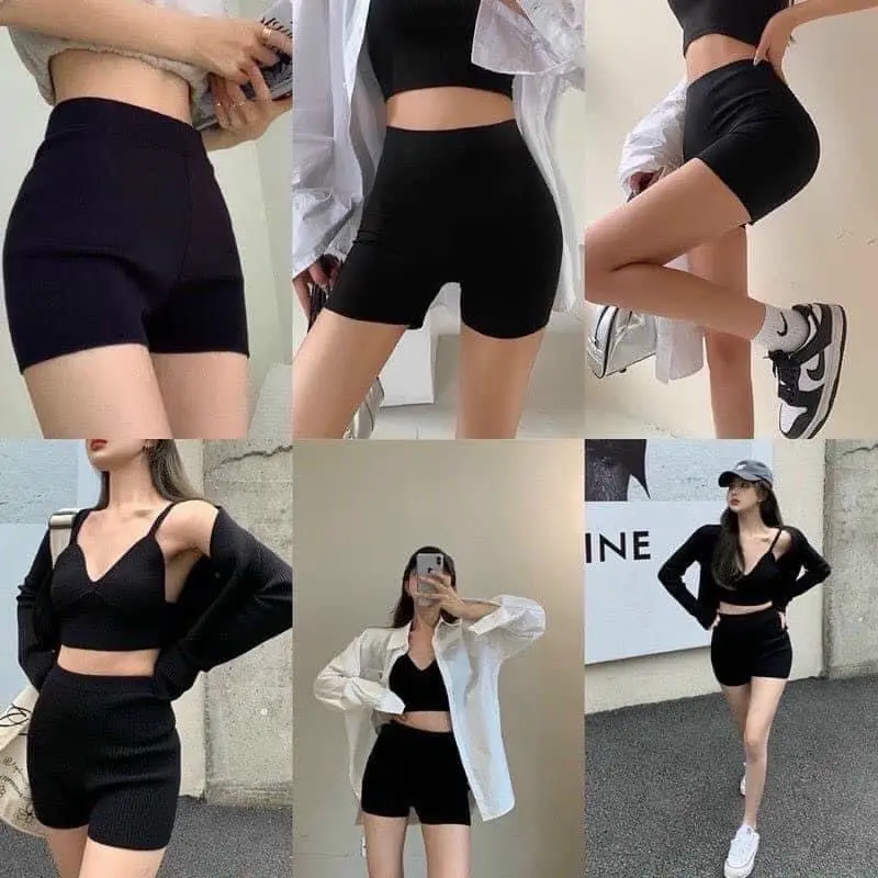 Com bo 2quần letging đùi cạp chun siêu xinh com bo 2 quần Nữ Đen