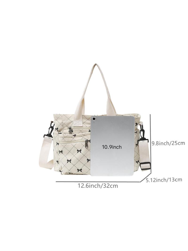 Product Introduction of Women's Ditsy Floral/Strawberry Pattern Tote Bag, Fashionable Multi-pocket Shoulder Bag for Daily Used, Casual Trendy Versatile High-quality Daily Commuting Bag 1
