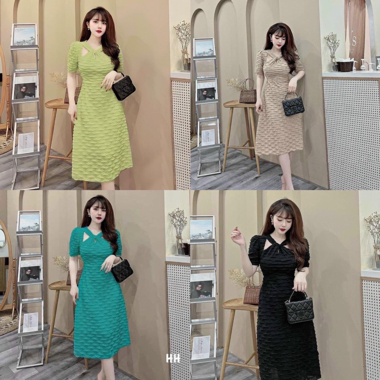[Xả Kho] Váy Dự Tiệc Thời Trang Bigsize 50-90Kg Chéo Cổ Cho Các Nàng Nữ Dress Women Đen - A.1068