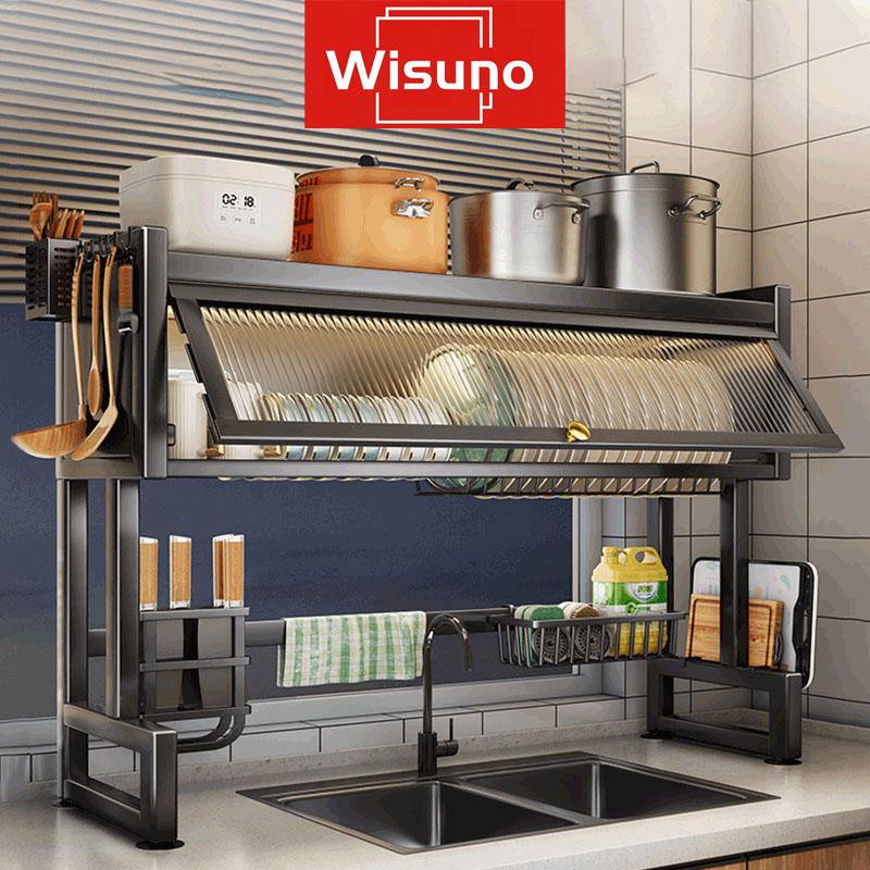 Kệ Úp Chén Nắp Trượt Đa Năng Kệ Tủ Nhà Bếp Có Nắp Đậy Thép Carbon 2 Tầng