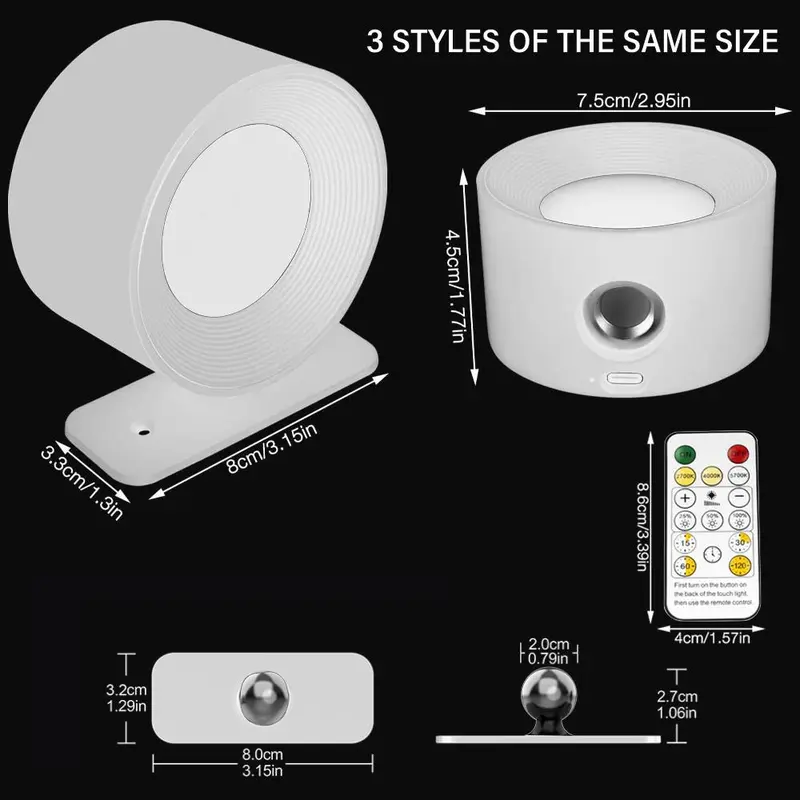 LED Wall Mounted Night Light, Rechargeable Adjustable Wall Light with Remote Control for Bedroom, Display Wall, Cabinet, Hallway, Touch Control Dimmable Lamp 5