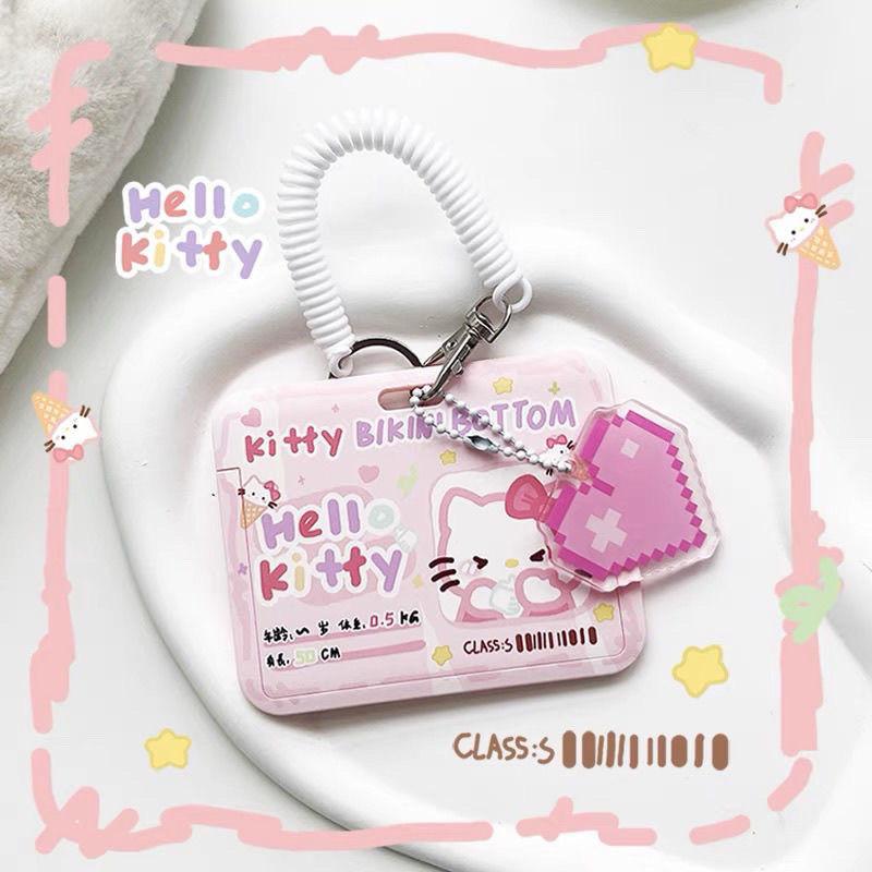 Chủ Thẻ Hello Kitty, Bìa Thẻ Ăn Uống Trong Khuôn Viên Trường Học Sinh, Hộp Đựng Thẻ Làm Việc Văn Phòng, Có Mặt Dây Chuyền, Thích Hợp Cho Bé Gái 0