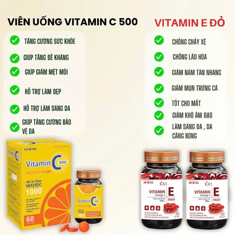 Combo 3 Hộp Vitamin E Đỏ Omega 3 (Hộp 30 Viên) và 1 Hộp Vitamin C Plus X3 (Hộp 60 Viên) 1