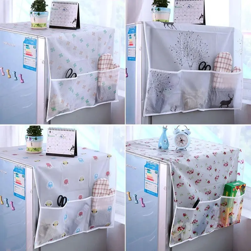 Cover Penutup Kulkas Anti Air Sarung Alas Taplak Kulkas Waterproof Dengan Tempat Penyimpanan 2