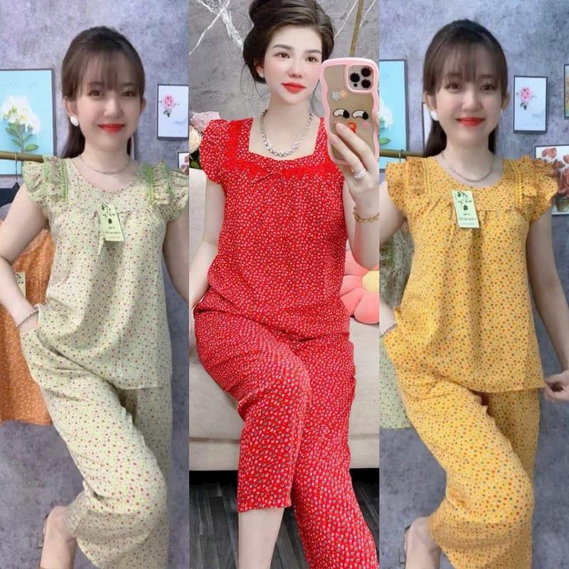 T72 40-75kg SET ĐỒ BỘ QUẦN DÀI 9 TẤC LỤA 100D CÓ TÚI,VIỀN REN IN HOA NHÍ MẶC NHÀ DỄ THƯƠNG Women Nữ