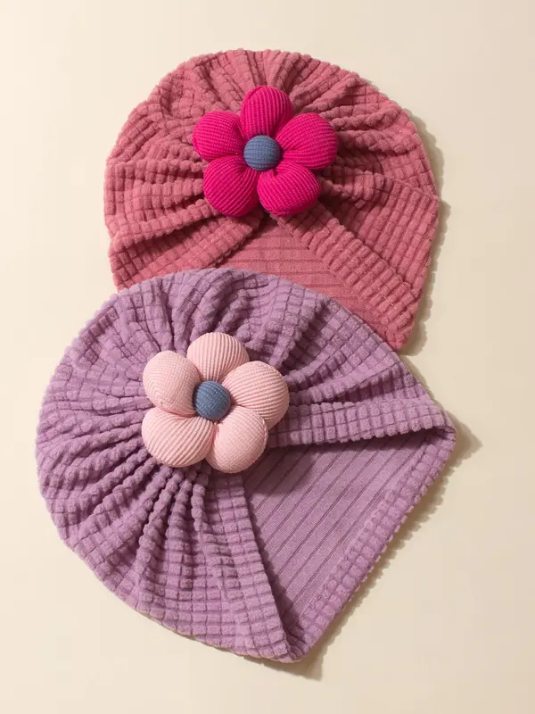 Baby's Cute Flower Appliques Decor Baby Hat, Textured Baby Hat, Baby Accessories for Newborn Infant Toddler Kids 2