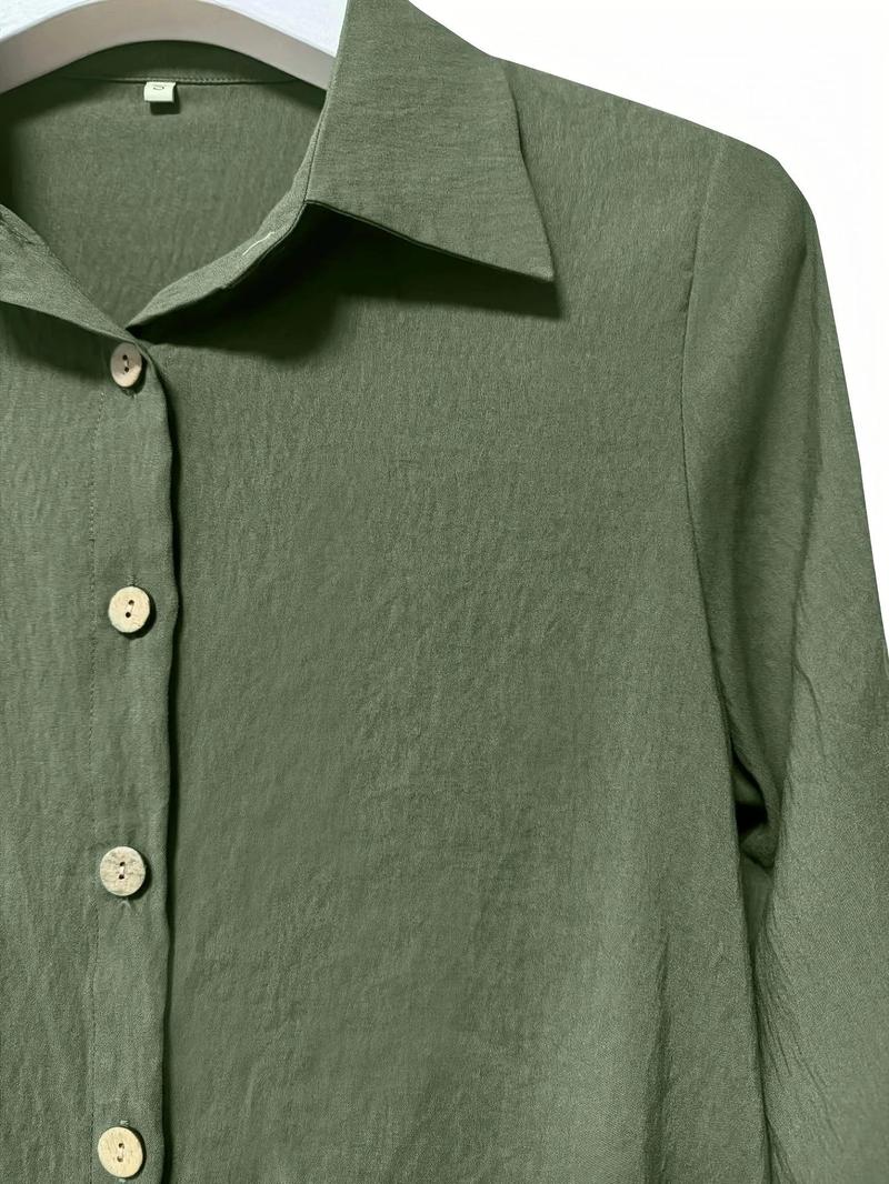 Product Introduction of Women's Plain Collared Button Front Shirt, Casual Elegant Long Sleeve Shirt for Daily Wear, Ladies Clothes for All Seasons 4