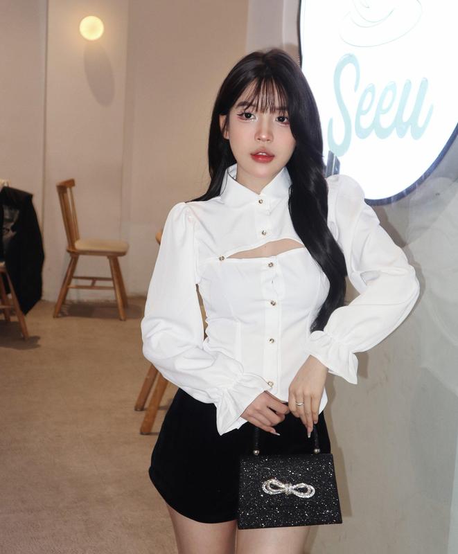 Áo sơ mi điểm nhấn cutout ngực, có thắt eo form siêu tôn dáng JADIE JD04