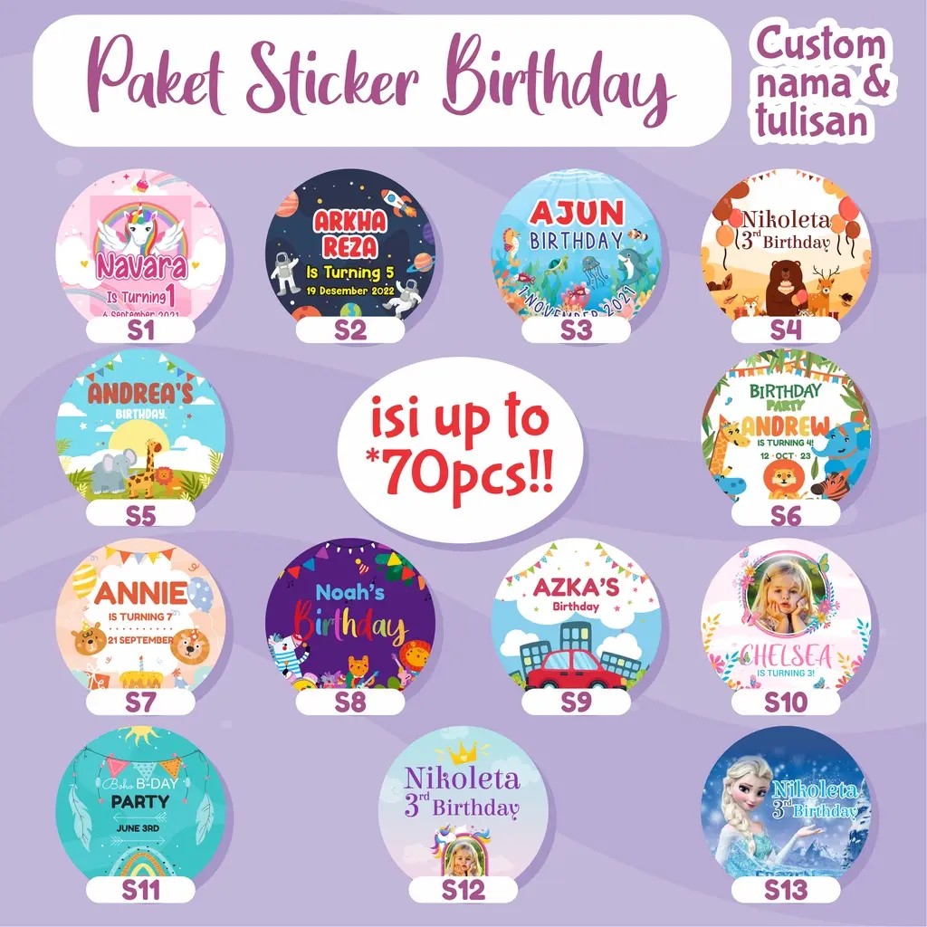 PAKET Sticker Birthday Bahan Chromo / Sticker Ulangtahun / Stiker Bulat Birthday