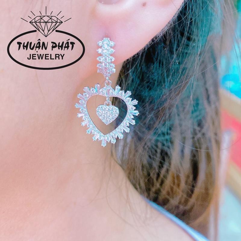 Phụ Kiện Bông Tai Nữ B0130 Tòn Ten Hình Tim Full Hột Đeo Tai Sang Trọng Trang Sức Bạc Ý Xi Kim - Bạc Thuận Phát Khuyên Tai