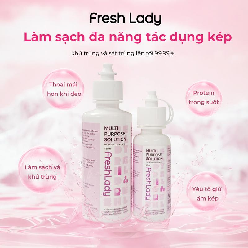 [CAO CẤP] Nước ngâm lens nước rửa lens mắt Freshlady chuyên dụng cho mắt khô, mắt nhạy cảm, dung tích 60ml/120ml(Nước rửa kính áp tròng | Dung dịch ngâm kính áp tròng | Nước rửa lens | Dung dịch ngâm lens)