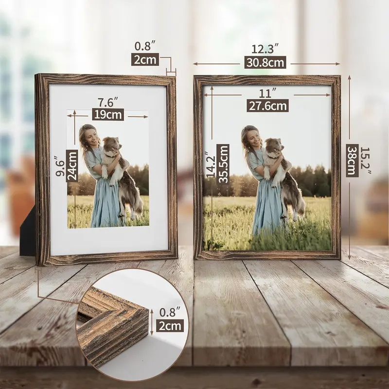 Wooden Photo Frame, 2 Counts/set Farmhouse Style Photo Frame with Mat, Wall Hanging Photo Display Frame for Home Office Decor 1