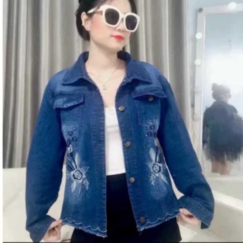 Áo Khoác Jean giản lai tua thêu hoa đính cườm siêu nét 3