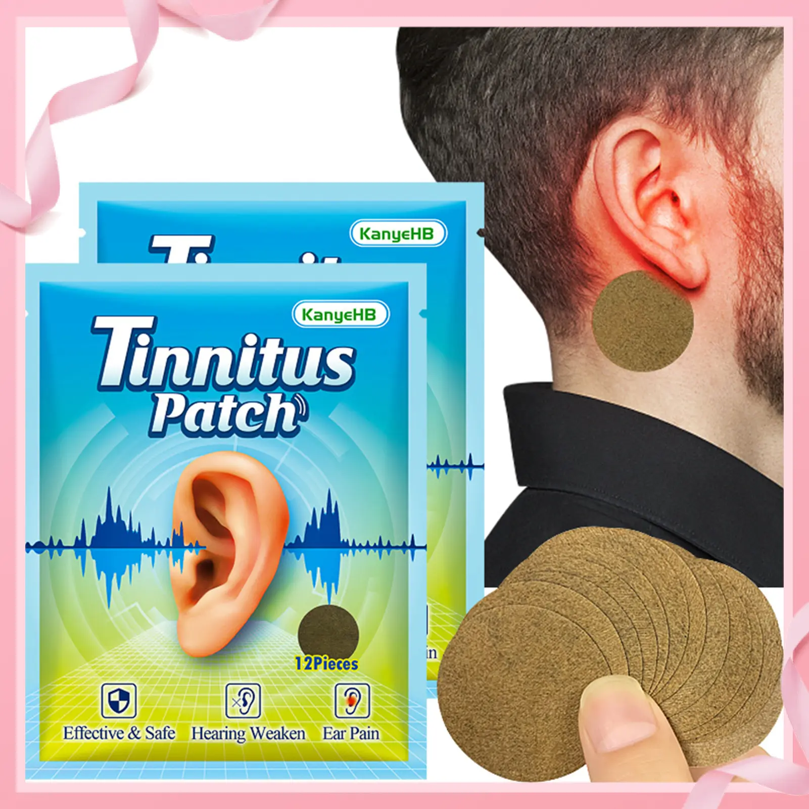 QIDI-Miếng Dán Ù Tai Để Giảm Đau Đầu, Thạch Cao Siêu Mỏng Có Độ Thấm Cao, Mất Thính Giác, Miếng Dán Điếc Để Giảm Hum, 12 Cái / bộ
