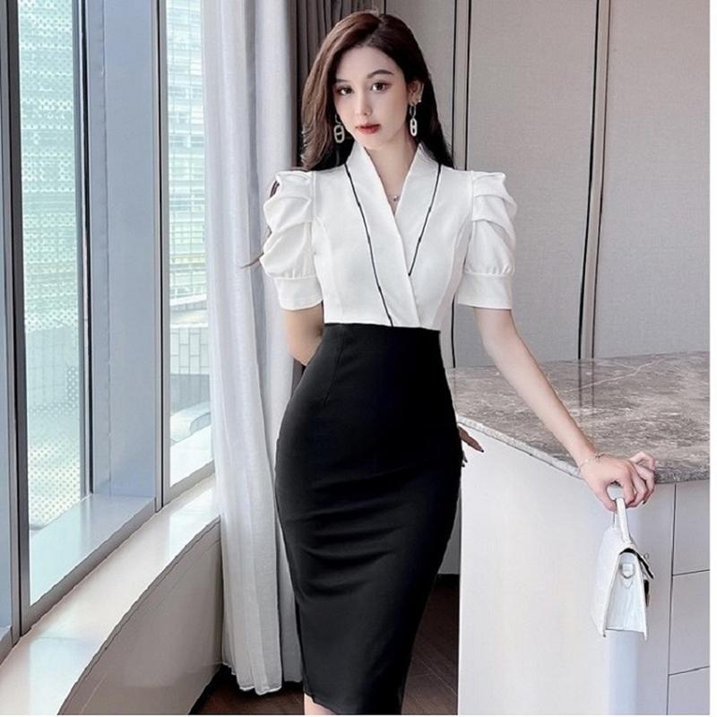 Đầm liền thân HH86 Ôm gọn Cổ chữ V, mặc đi làm, đi chơi, đi dự tiệc rất thoải mái. Nữ Voi Voan Dress Women