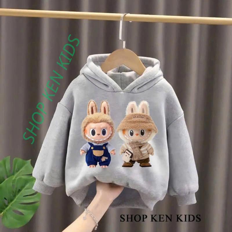 Áo nỉ hoodie dành cho bé trai và bé gái từ 9-45 kg mẫu ĐÔI BẠN THÂN LABUBU chất liệu nỉ. 3