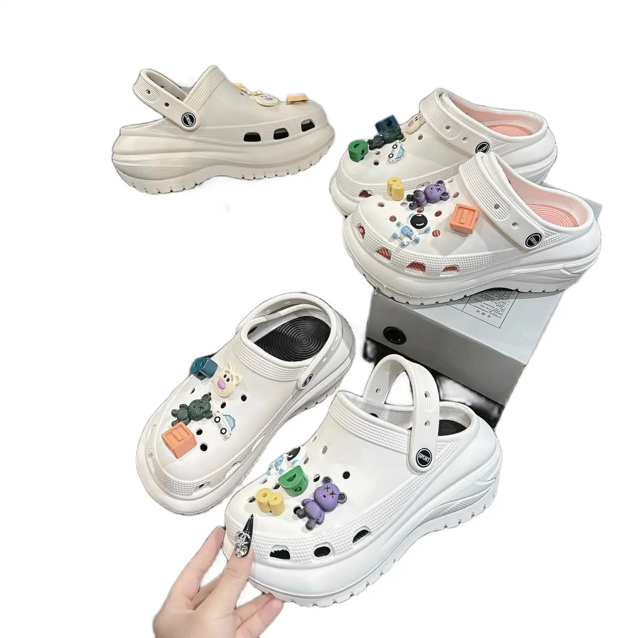 Dép cross độn đế xịn xò, sticker cute phô mai que Đủ size đa dạng sticker
