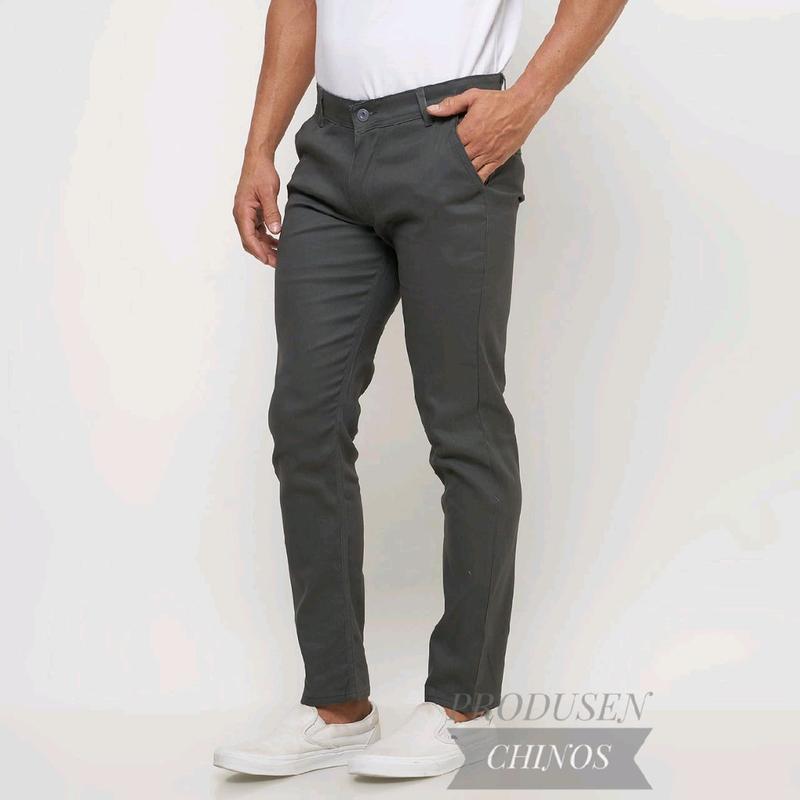 Celana Panjang Pria CHINO Slim Fit Abu Cream Hitam Kain Mocca Nyaman 5