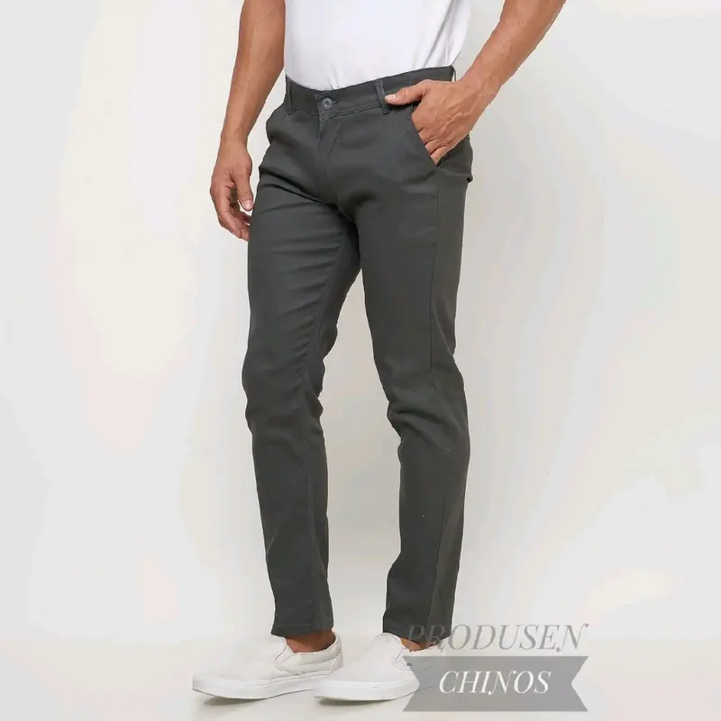 Celana Panjang Pria CHINO Slim Fit Abu Cream Hitam Kain Mocca Nyaman 4