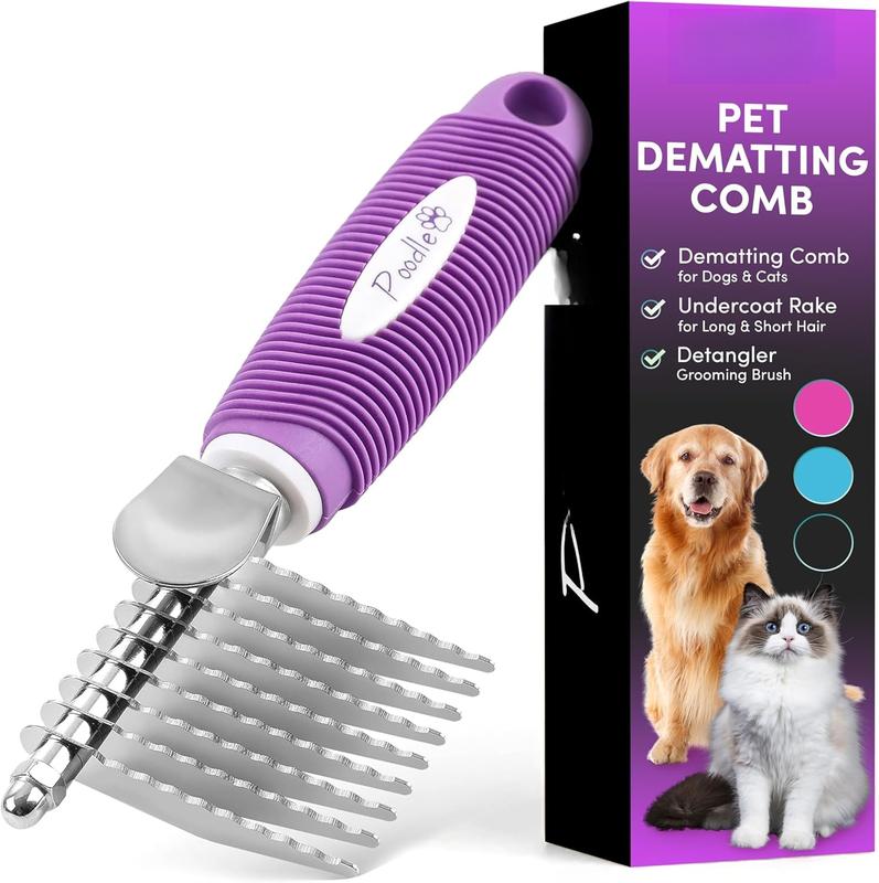 TikTok Shop Poodle Dematting Rake Comb Brush for Dogs and Cats Long 2.5 Steel Safety Metal Comb for Detangling Matted or Knotted Undercoat Hair