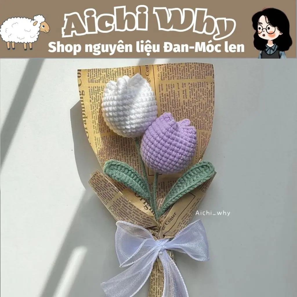 {DIY}Set Nguyên liệu móc Len hoa Tulip + Hướng dẫn cho người mới bắt đầu