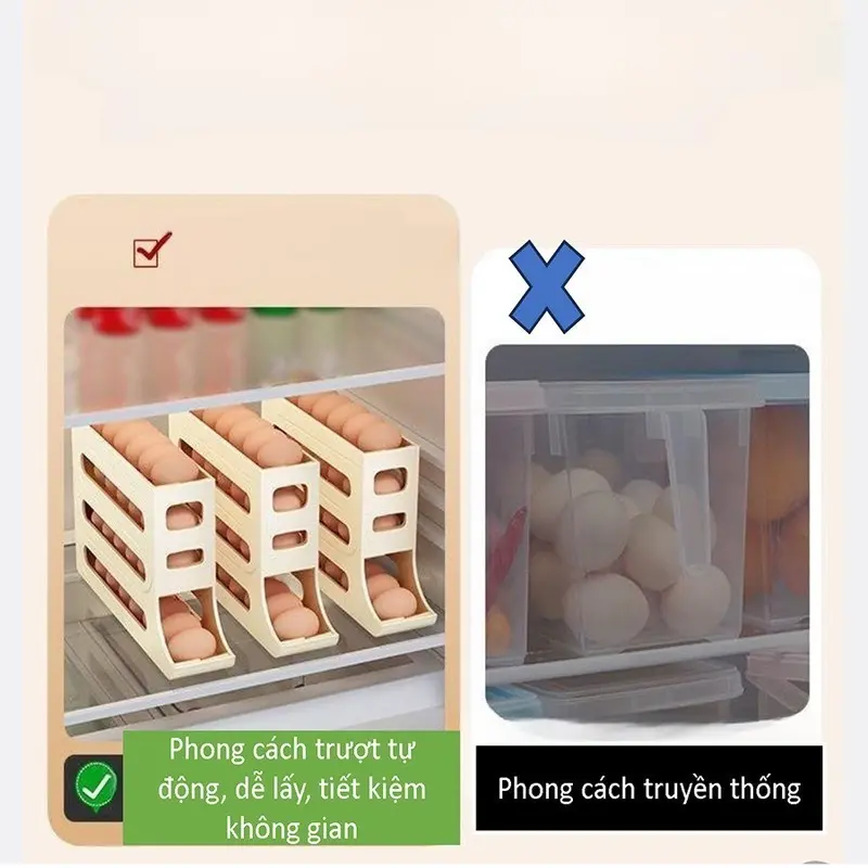 Khay Trứng 4 Tầng Lăn Tự Động - Khay Đựng Trứng Tủ Lạnh Thông Minh Tự Lăn 1