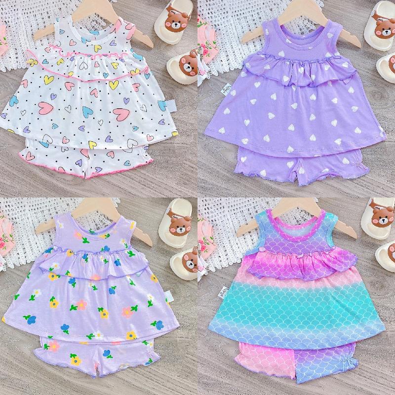 sale sốc Bộ quần áo sát nách baby doll vải cotton xuất nhật mềm mịn thấm hút mồ hôi có hoạ tiết xinh xắn cho bé gái