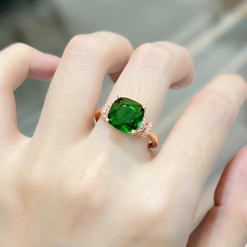 Product Introduction of Rose Gold Plated Emerald Diamond Earrings Ring Pendant Necklace Jewelry Set Exquisite Green Diamond Jewelry cincin perak ring silver silver diamond cincin perak lelaki 20