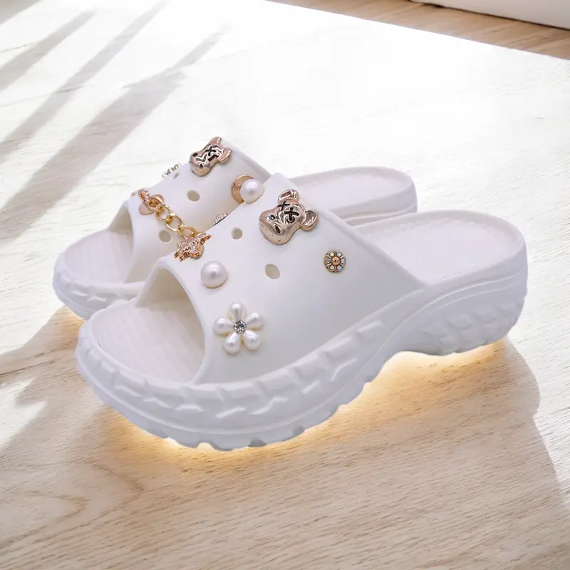 BOZЄЄ Sandal Wanita 907-Gold Rantai Jelly Sandal Wedges Wanita Platfrom Tebal Terbaru 8.8 Karnaval Sandal Kamar Mandi Gold Rantai Bear sepatusandalbuatjalanjalan 4