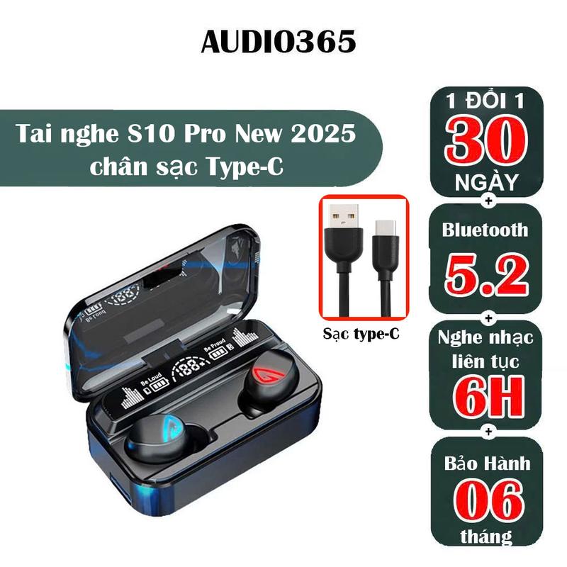 (Bản 2025 sạc typeC) Tai nghe bluetooth gaming S10 Pro cao cấp, cảm ứng vân tay, hỗ trợ đàm thoại, nghe nhạc- Audio365