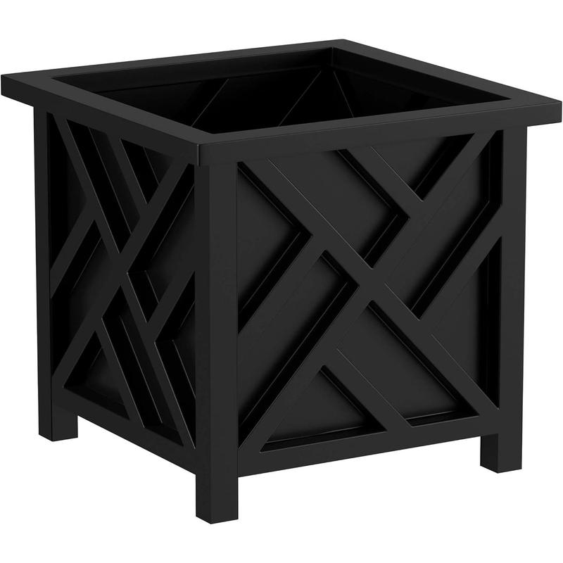 Lattice Design Planter Box – 14.75-Inch-Square Decorative Outdoor ...