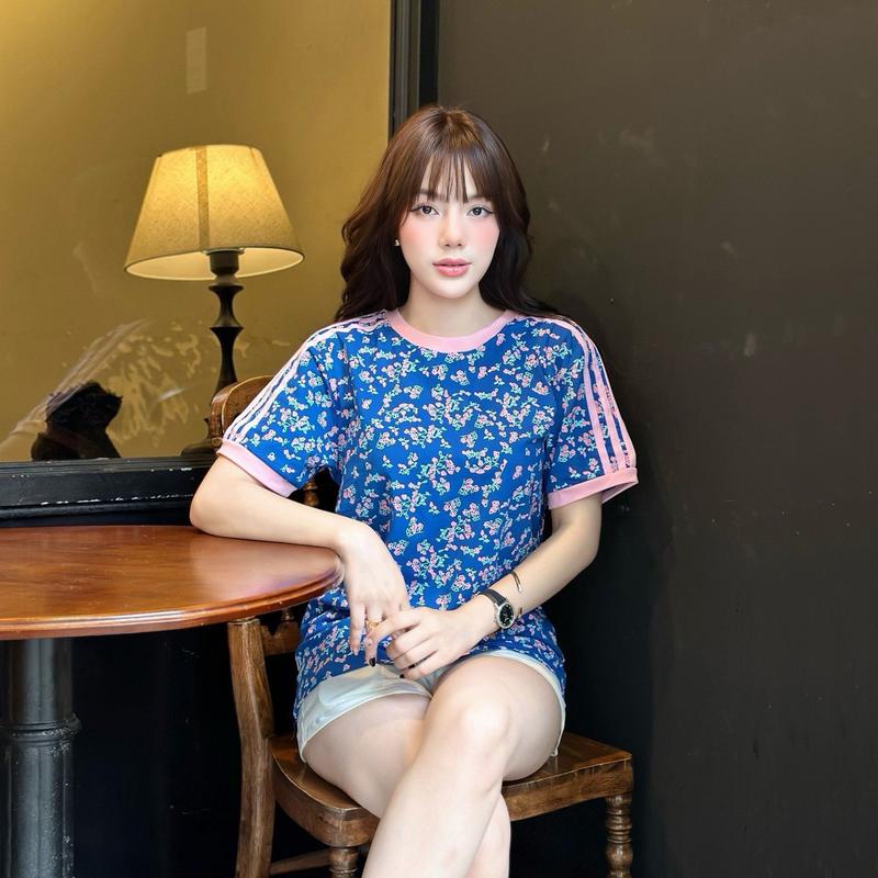 Áo Thun Hoa Nhí Xanh Chất Cotton 4 Chiều Mềm Mịn, Hàng VNXK, Chuẩn Form.